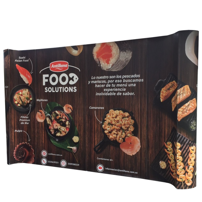 Stands, displays, demosets, mesas, counters, backings, Totems, vallas portátiles