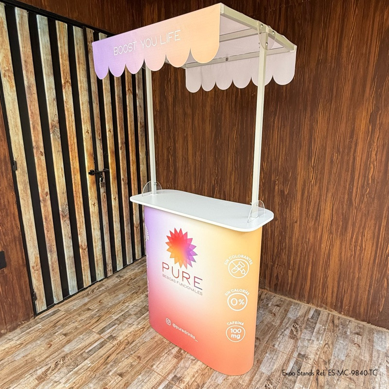 Stands, displays, demosets, mesas, counters, backings, Totems, vallas portátiles