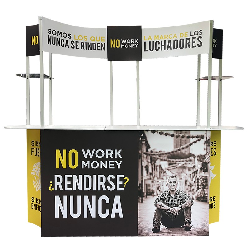 Stands, displays, demosets, mesas, counters, backings, Totems, vallas portátiles