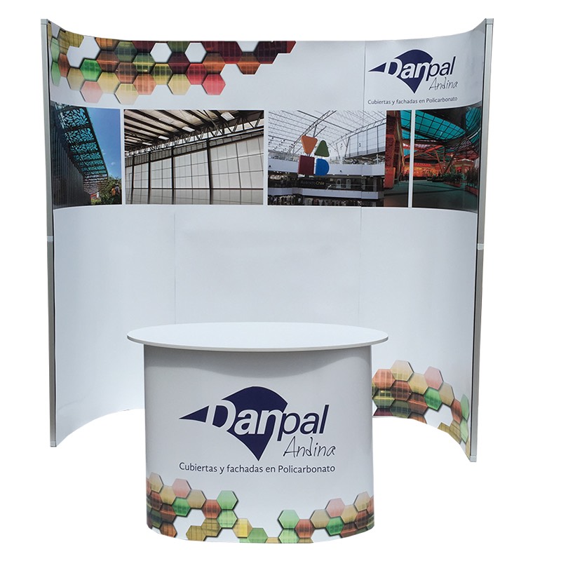 Stands, displays, demosets, mesas, counters, backings, Totems, vallas portátiles